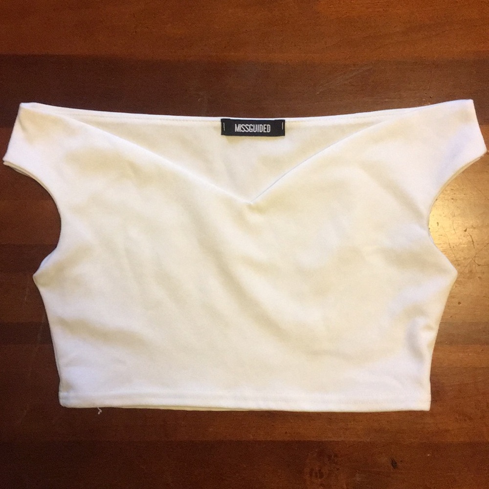 Missguided polyester off the shoulder crop white